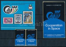 1983 Nemzetközi asztronautikai kongresszus emlékív + 3 öntapadós levélzáró (2 klf méret)