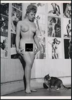 cca 1950 Fotómodellek egy kiállítás megnyitóján, szolidan erotikus felvétel, 1 db modern nagyítás, jelzés nélkül, 21x15 cm