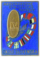 Csehszlovákia 1950 k. "IV. Nemzetközi Kerékpárverseny Szlovákia körül" zománcozott bronz jelvény (26x38mm) T:XF Czechoslovakia cca 1950. "IV. International Cycling Race Around Slovakia" enamelled bronze badge (26x38mm) C:XF