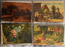 ~140 db festmény reprodukciós képeslap 2 db 80 férőhelyes képeslap berakóban közte sok Stengel, olaj...