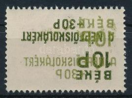 1945 Béke 10P/30f a felülnyomat gépszín átnyomatával + fordított ívszín átnyomattal. Különleges, talán egyedi darab!!