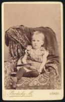 cca 1890 Kislány portréja, vizitkártya Brodszky Mór győri műterméből, 10,5x6,5 cm