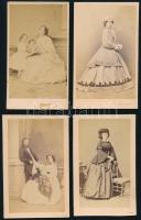 cca 1860-1870 Előkelő hölgyeket, urat, gyerekeket ábrázoló vizitkártyák, 4 db, különféle bécsi műtermekből (Ludwig Angerer, Emil Rabending, Amand Schlossarek), 10,5x6,5 cm körül