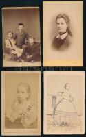 cca 1865-1875 Vegyes portrék, 4 db vizitkártya, különféle műtermekből (Bülch Ágoston, Pest; Rupprecht Mihály, Sopron; Dr. Székely, Bécs), részben nevesítve, változó állapotban, 10x6,5 cm körül