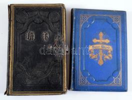 1843-1875 Régi német nyelvű imakönyvek, 2 db, az egyik díszes fémveretekkel és kapoccsal, aranyozott egészbőr-/egészvászon-kötésben, ázásnyomokkal.