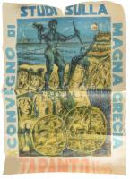 1970 Convegno di Studi Sulla Magna Grecia, Taranto. Olasz kiállítási plakát, litográfia, papír. Jelzett a plakáton (Litografo Busato in Vicenza). Feltekerve. Hajtásnyomokkal. Lapszéli sérülésekkel, szakadásokkal. 100×70 cm