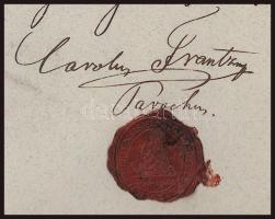 1860 Hernádpetri, keresztlevél 30kr + 6kr okmánybélyeggel, viaszpecséttel, kisebb lapszéli sérülésse...