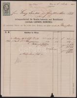 1875 Bécs (Wien), Actiengesellschaft für Montan-Industrie und Metallhandel (vormals Ludwig Kuschel) fejléces számla 5kr okmánybélyeggel, kis lapszéli sérüléssel
