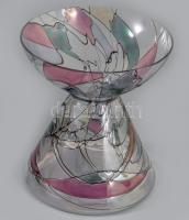 Üveg váza, száldíszitéssel, anyagában színezett, hibátlan m: 18 cm, d: 16 cm