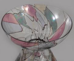 Üveg váza, száldíszitéssel, anyagában színezett, hibátlan m: 18 cm, d: 16 cm