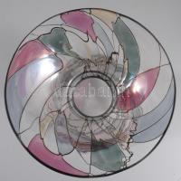 Üveg váza, száldíszitéssel, anyagában színezett, hibátlan m: 18 cm, d: 16 cm