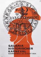1964 Savaria Historischer Karneval, Szombathely. Plakát, papír, Offset Nyomda. Jelzés nélkül. Hajtásnyomokkal. Feltekerve. 68×47 cm