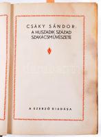 Csáky Sándor: A huszadik század szakácsművészete. Novy Smokovec, Tátrafüred 1930. Szerzői. Második kiadás. - Julius Kittler utóda Keller és Társa (ny.) [3] + 770+ 61 (gasztronómiai szótár) + [36] p. Szövegközti és egészoldalas táblákkal illusztrált.  Kiadói vászonkötésben, kopott, néhány foltos, sérült lap.   Csáky Sándor (1890-1951) szakács, gasztronómiai író, az újtátrafüredi dr. Szontágh-féle Palace Szanatórium konyhafőnöke, 1910-től számos gasztronómiai aranyéremmel ismerték el munkásságát. A munka első kiadása 1929-ben jelent meg Újtátrafüreden, példányunk a harmadik, bővített kiadásból való. A függelékben Marenchich Ottó négynyelvű gasztronómiai szótára.