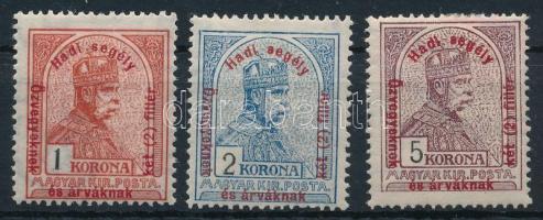 1915 Hadisegély (II.) 1K, 2K és 5K (7.000)