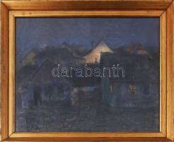 Miklósi-Mutschenbacher Ödön (1881-1942): Esti fények, 1938. Pasztell, papír, jelzett. Üvegezett, dekoratív fakeretben. 42x52 cm