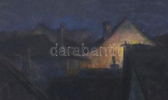 Miklósi-Mutschenbacher Ödön (1881-1942): Esti fények, 1938. Pasztell, papír, jelzett. Üvegezett, dek...