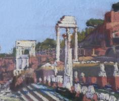 Olvashatatlan jelzéssel: Római antik romok. Pasztell, papír, jelzett. Üvegezett, dekoratív fakeretbe...