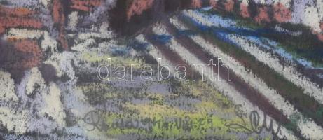 Olvashatatlan jelzéssel: Római antik romok. Pasztell, papír, jelzett. Üvegezett, dekoratív fakeretbe...