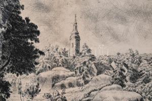 Tarjáni Simkovits Jenő (1895-1995): Igali szérűskert. Rézkarc, papír, jelzett. Üvegezett fakeretben....