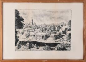 Tarjáni Simkovits Jenő (1895-1995): Igali szérűskert. Rézkarc, papír, jelzett. Üvegezett fakeretben....