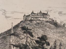 Tichy Kálmán (1888-1968): Faluhídja a Vár alatt (Krasznahorka Kraszna-horka büszke vára). Rézkarc, p...