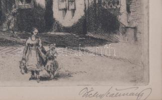 Tichy Kálmán (1888-1968): Anna utca a Várban. Rézkarc, papír, jelzett, üvegezett fakeretben. 24x31 c...