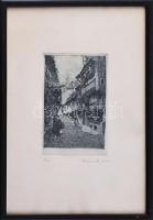 Rákosi Uitz János (1887-?): Utcarészlet. Rézkarc, papír, jelzett, számozott (8/50), üvegezett fakere...