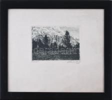 Valér Erik (-): Unholde (Dolomitok), 1925. Rézkarc, papír, jelzett, üvegezett fakeretben, 10×14,5 cm