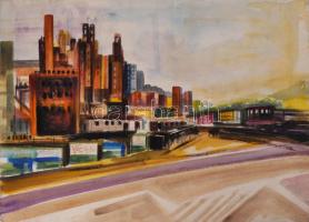 Jelzés nélkül (XX. sz. első fele-közepe): Nagyváros. Akvarell, papír, lapszéli kisebb szakadással, 30×42 cm