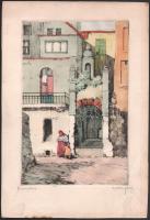 Csillag József (1894-1977): Bordighera. Színezett rézkarc, papír, jelzett. Lap széle kissé foltos. 24×15 cm