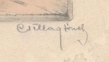 Csillag József (1894-1977): Bordighera. Színezett rézkarc, papír, jelzett. Lap széle kissé foltos. 2...