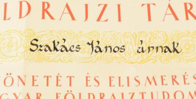 1938 Bp., a Magyar Földrajzi Társaság támogatást köszönő oklevele, Cholnoky Jenő, Temesy Győző, Kéz ...