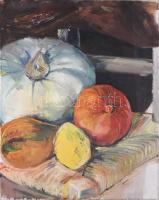 Sütő S. (Kovács) Edit (-): Csendélet tökökkel. Olaj, vászon. Jelzés nélkül, hátoldalán címkén feliratozott. 50x40 cm