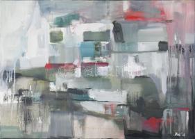 Balló Andrea: (-): Falu. Olaj, vászon Jelzett. Hátoldalán címkén feliratozott. 50x70 cm