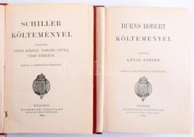 2 db könyv - Schiller költeményei. Fordították Szász Károly, Vargha Gyula, Váró Ferenc. Bp., 1890, Franklin. Kiadói aranyozott egészvászon Gottermayer-kötés, aranyozott lapélek, kissé kopottas állapotban + Burns Róbert költeményei. Fordította: Lévay József. Bp., 1892, Franklin. Kiadói aranyozott egészvászon kötés, kissé kopottas állapotban.