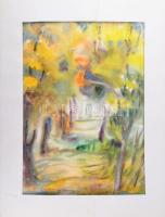 Kukovics Rózsa (1942-): A topolyai művésztelep fái, 1980-as évek. Akvarell, papír. Jelzett. Paszpartuban (paszpartun ázásnyommal). 49x34,5 cm