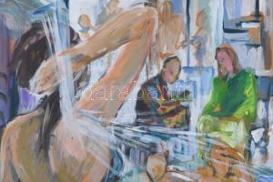 Sütő S. (Kovács) Edit (-): Zuhanyzó nő. Olaj, farsot. Jelzés nélkül, hátoldalán címkén feliratozott....