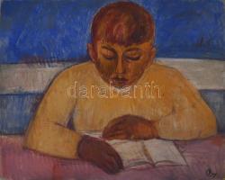 Bakányi Gyula (1955-): Iskolás fiú, tempera, karton, jelzett, 39,5×50 cm