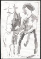 Bakányi Gyula (1955-): Család, akvarell, papír, jelzett, 29,5×20,5 cm