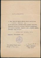 1944 A Budapesti Apostoli Nunciatúra által kibocsátott munkaszolgálatos zsidó személynek szóló oltalomlevél, Angelo Rotta (1872-1965) apostoli nuncius aláírásával / 1944 Safe-conduct issued by the Papal Embassy of Budapest for a Hungarian Jewish woman, with the signature of Angelo Rotta (1872-1965) Papal legate in Budapest