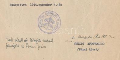 1944 A Budapesti Apostoli Nunciatúra által kibocsátott munkaszolgálatos zsidó személynek szóló oltal...