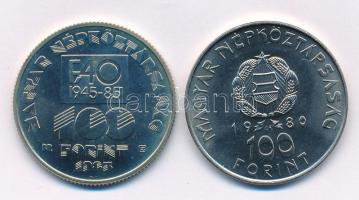 1980. 100Ft Ni "Szovjet-magyar közös űrrepülés" + 1985. 100Ft Cu-Ni "FAO" T:UNC,AU Adamo EM61, EM91