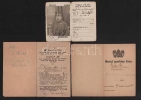 1917 Fischer Mór ezredorvos részére szóló fényképes azonossági igazolvány. + Honvéd igazolványi könyve és ruhakönyve
