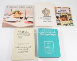 4 szakácskönyv és étkezéssel kapcsolatos: Zajkás-Póda: Diétáskönyv, Kovács Sándor: Szakács mesterségnek és utazásnak könyvecskéi, Pelle Józsefné Konhyai kalendárium, Papp Endre: A vendéglős híres vendégei. A szépen terített asztal.