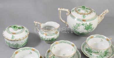 Herendi indai kosár mintás porcelán teás készlet. Kézzel festett, jelzett, hibátlan