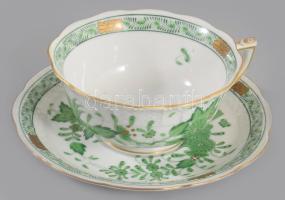 Herendi indai kosár mintás porcelán teás készlet. Kézzel festett, jelzett, hibátlan