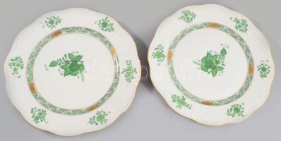 2 db Herendi Apponyi mintás porcelán süteményes tányér. Kézzel festett, jelzett, hibátlan. d: 19 cm