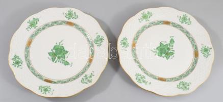 2 db Herendi Apponyi mintás porcelán süteményes tányér. Kézzel festett, jelzett, hibátlan. d: 19 cm