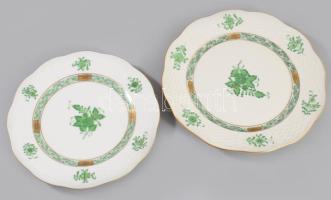 2 db Herendi Apponyi mintás porcelán süteményes tányér. Kézzel festett, jelzett, hibátlan. d: 19 cm, 16 cm
