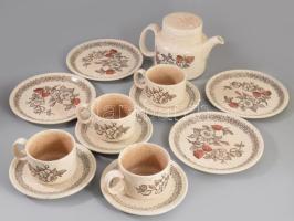 4 személyes angol kőporcelán teás és reggeliző készlet, Jelzett, matricás, hibátlan